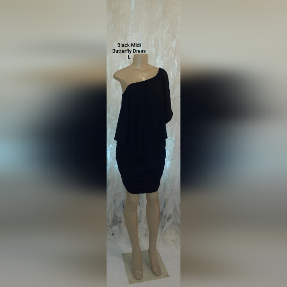 Black Midi Butterfly Summer Dress L
